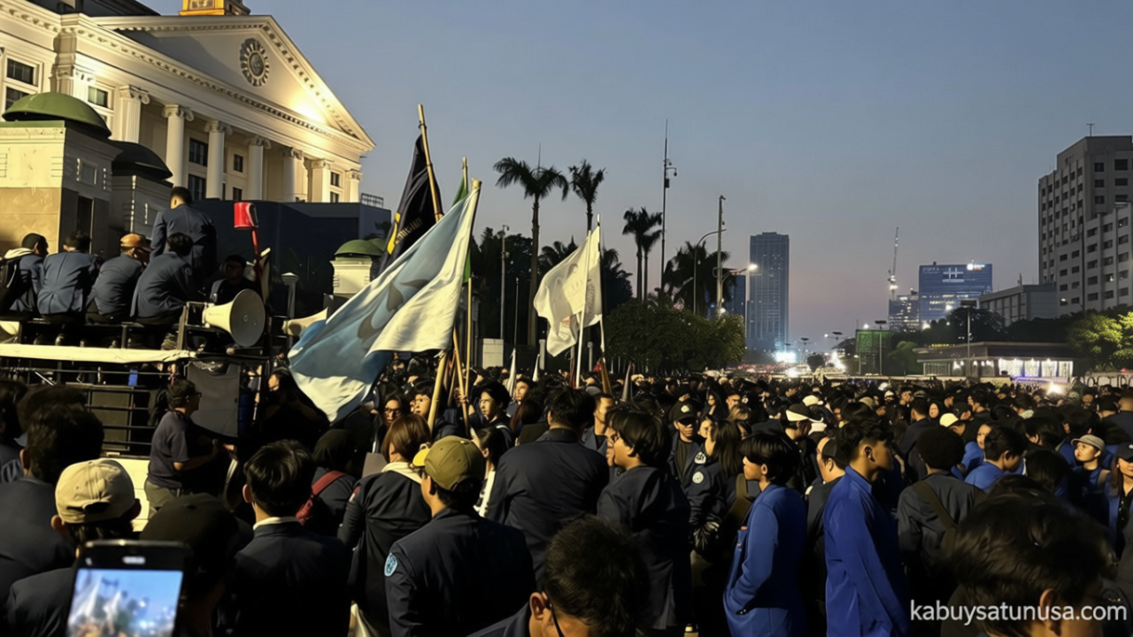 Meeting Results: Hari Mulai Gelap, Mahasiswa Masih Bertahan di Depan Gedung DPR/MPR